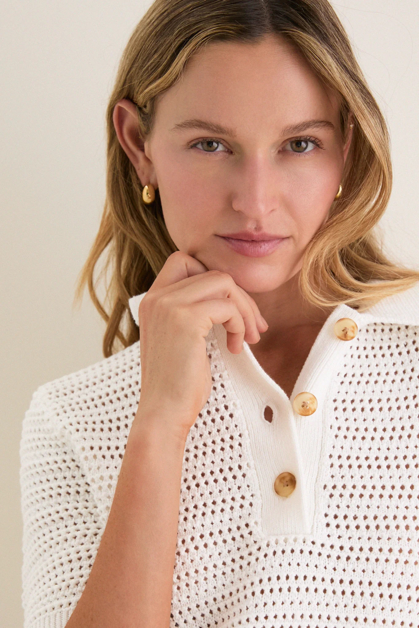 Ivory Crochet Cotton Asher Polo | Tuckernuck (US)