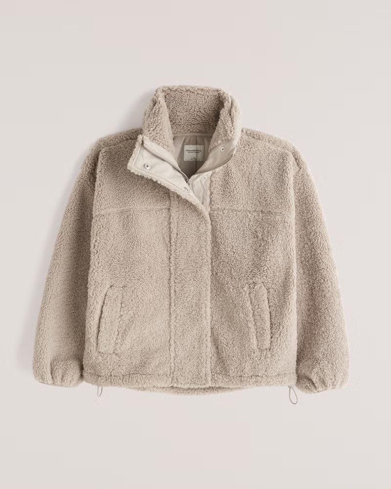 Cinched Sherpa Full-Zip Sweatshirt | Abercrombie & Fitch (US)