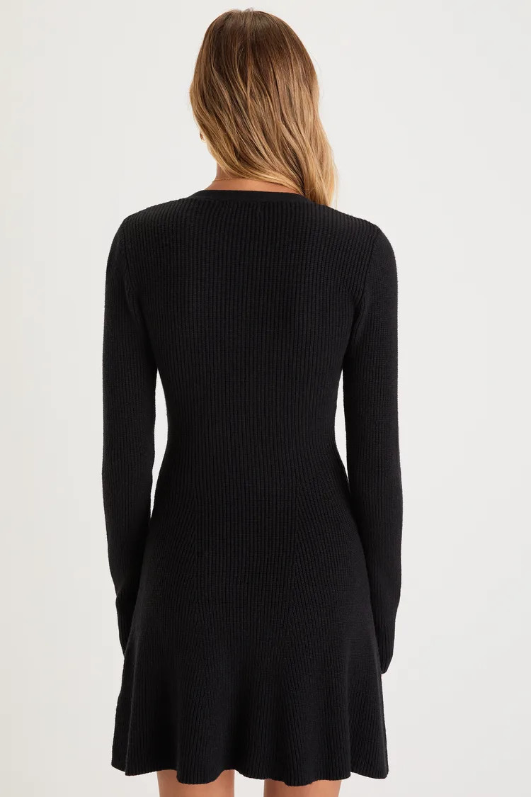 Adorably Flirty Black Button-Front Sweater Mini Dress | Lulus