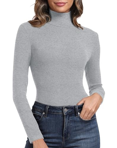 PALINDA Women's Ribbed Turtleneck Fitted Long Sleeve Shirts Basic Thermal Layering Tops | Amazon (US)