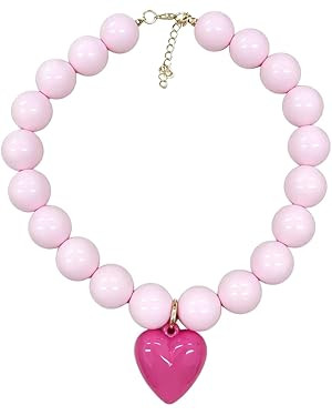 Women's Colorful Chunky Resin Round Beaded Heart Charm Choker Necklaces Adjustable Exaggerated St... | Amazon (US)