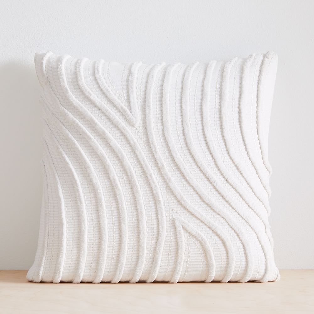 Textured Waves Pillow Cover, 18&amp;quot;x18&amp;quot;, White | West Elm (US)