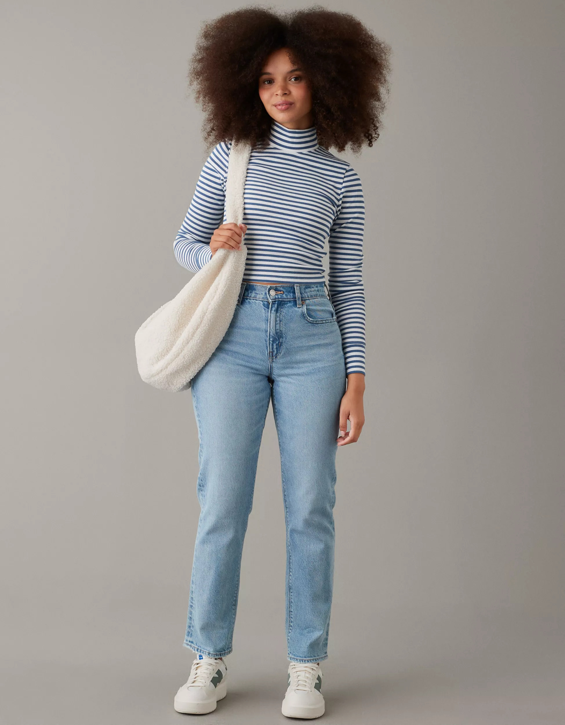 AE Long-Sleeve Cropped Hey Baby Mock Neck Tee | American Eagle Outfitters (US & CA)