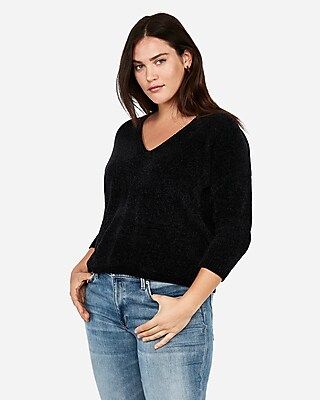 Velvet Chenille V-neck Sweater | Express