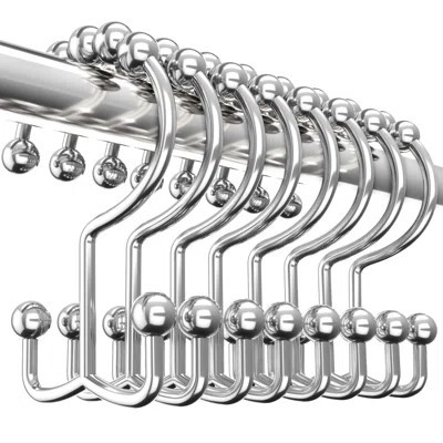 Double Shower Curtain Hooks Double Sided, Shower Curtain Rings, Shower Curtain Hooks Rust Proof (Nickel) | Wayfair North America