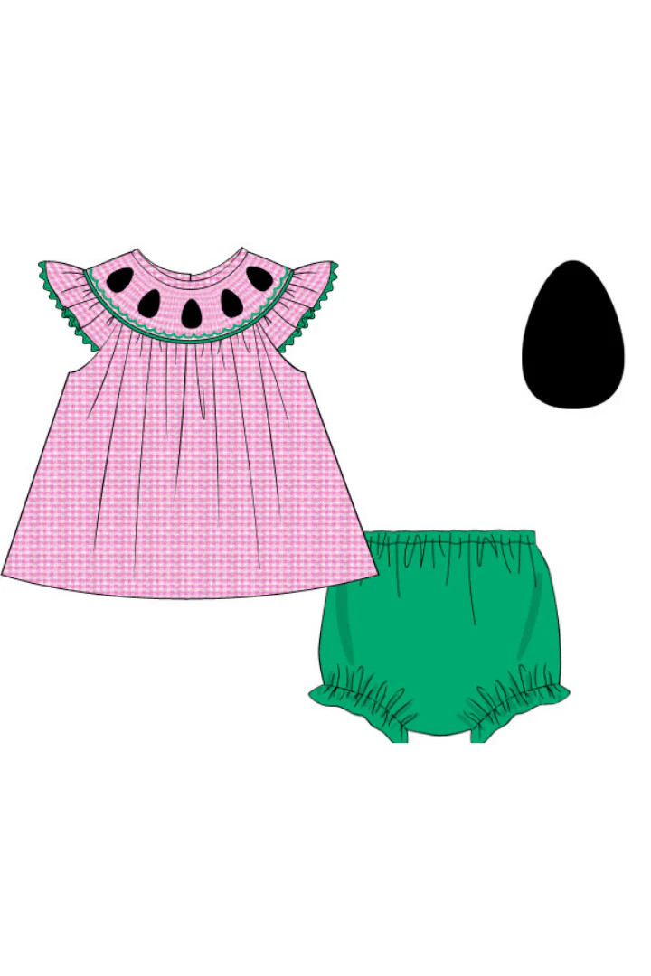 Pre-Order Smocked Watermelon Seersucker Bloomer Set | The Smocked Flamingo