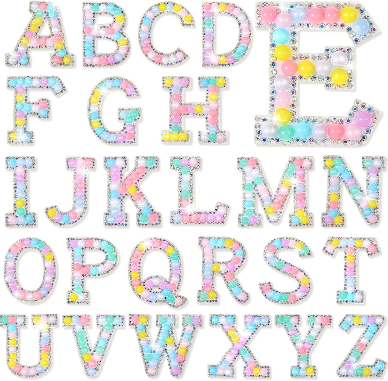 26 Piece Pearl Iron on Letter A-z White Rhinestone Pearl Bling Letter Patch Glitter Sew on Alphab... | Amazon (US)