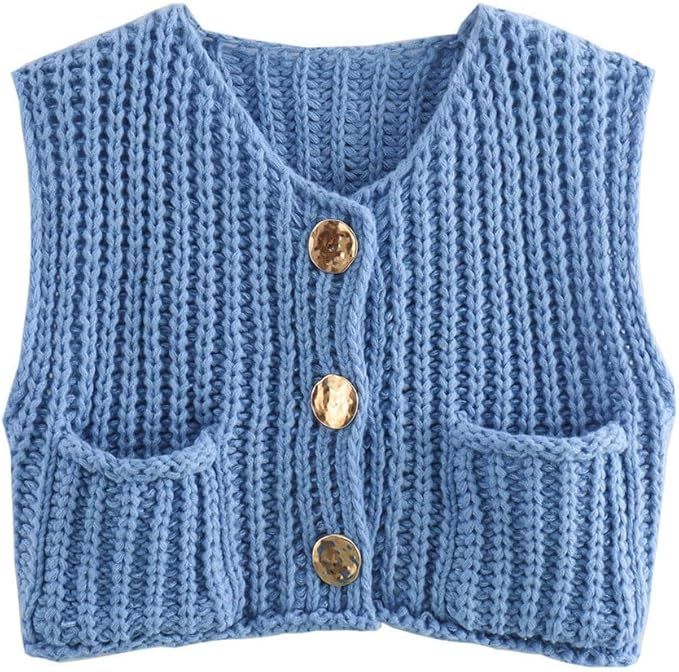 CHARTOU Women Chunky Knit Vest Button Down Sleeveless Sweater Tank Tops Going Out Outfits | Amazon (US)