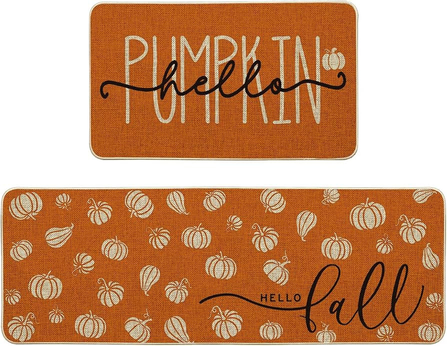 Artoid Mode Orange Hello Pumpkin Fall Kitchen Mats Set of 2 - 17x29+17x47" | Amazon (US)