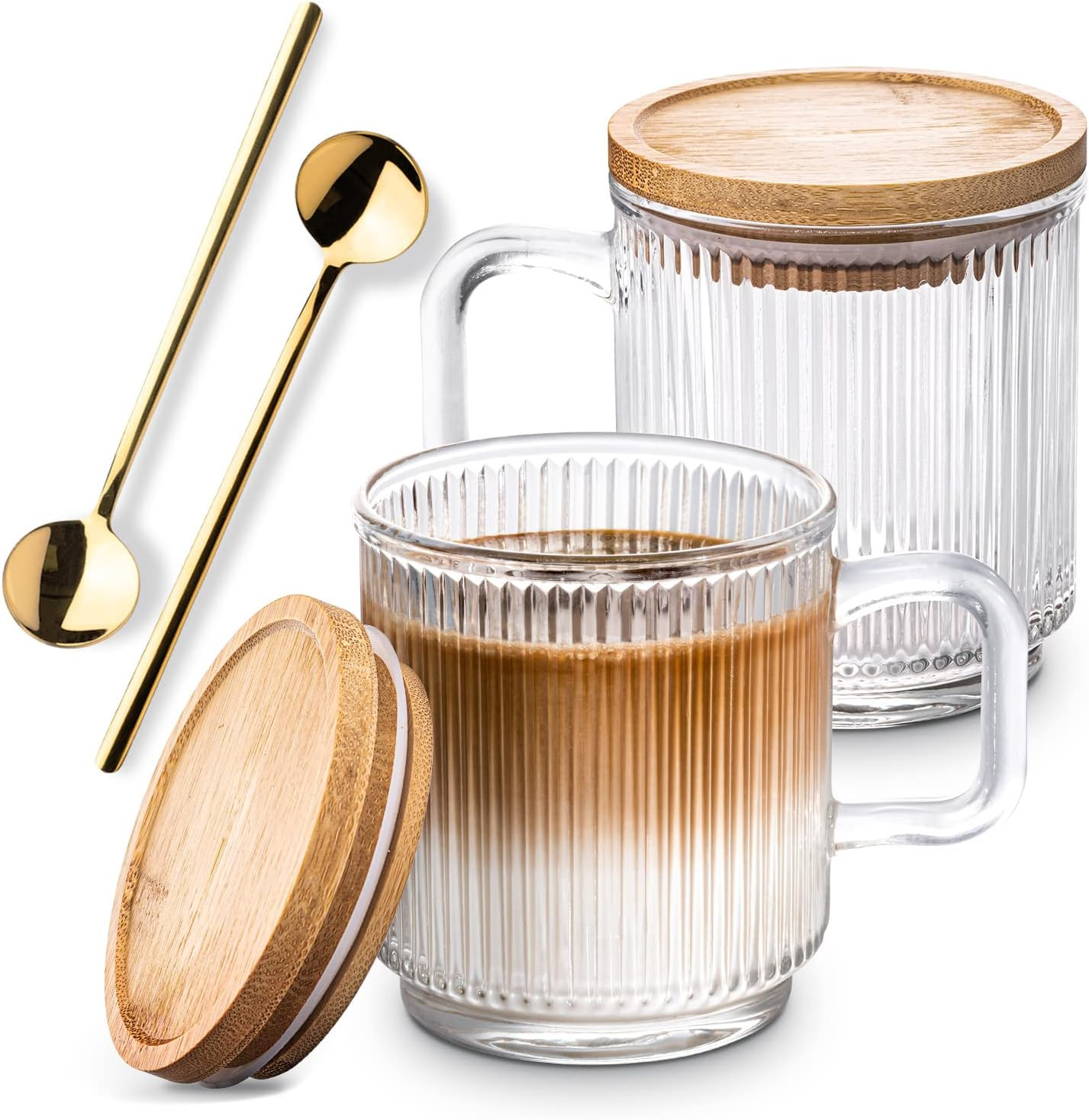 Combler Glass Coffee Mugs, Espresso Cups for Coffee Bar Accessories, Clear Coffee Mug Set of 2, 1... | Amazon (US)