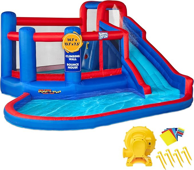Sunny & Fun Big Time Bounce-A-Round Inflatable Water Slide Park – Heavy-Duty for Outdoor Fun - ... | Amazon (US)