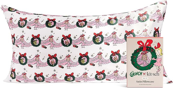 The Grinch x Kitsch Satin Pillowcase with Zipper for Hair & Skin - Softer Than Silk Pillow Cases,... | Amazon (US)