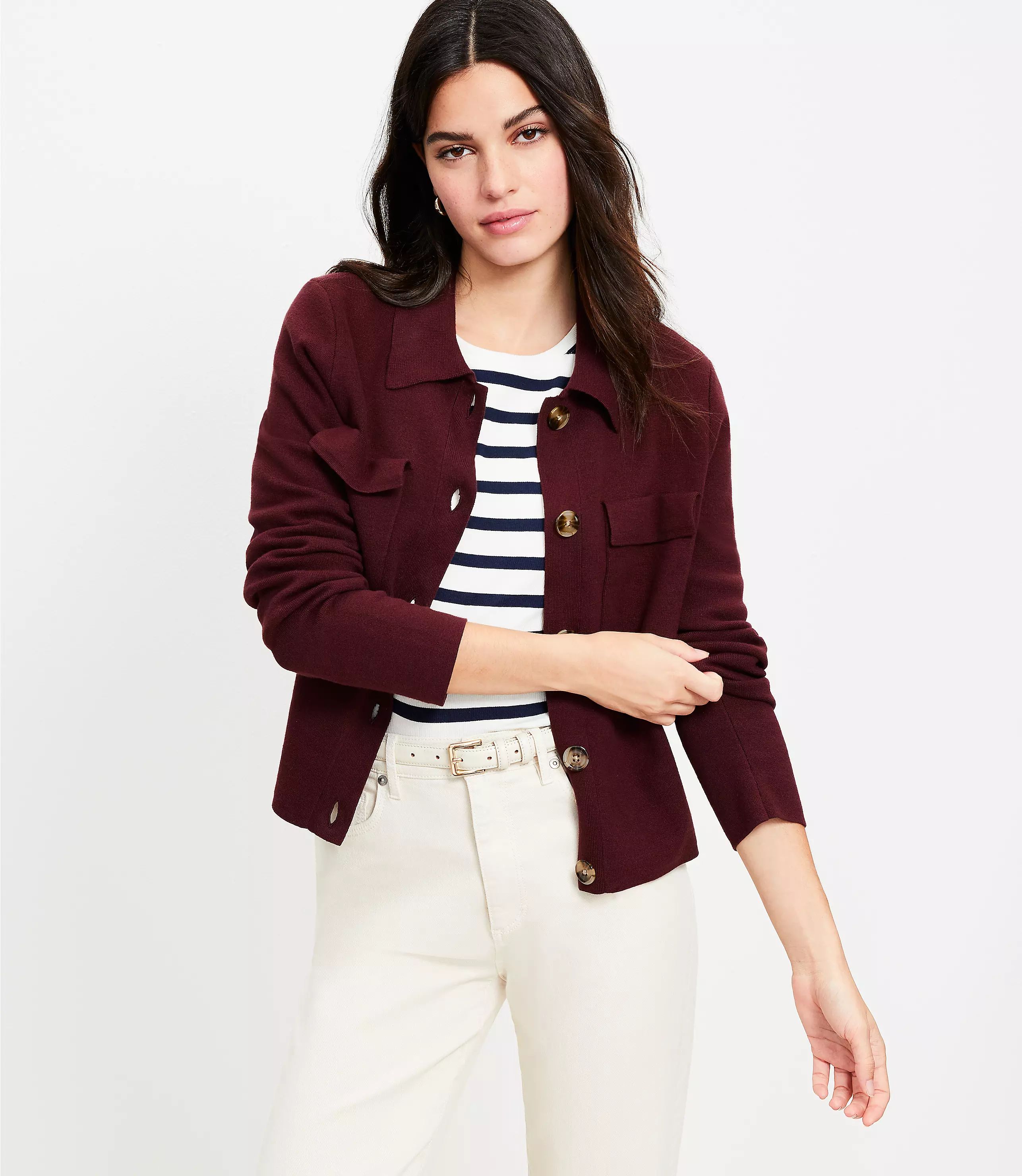 Collared Pocket Sweater Jacket | LOFT