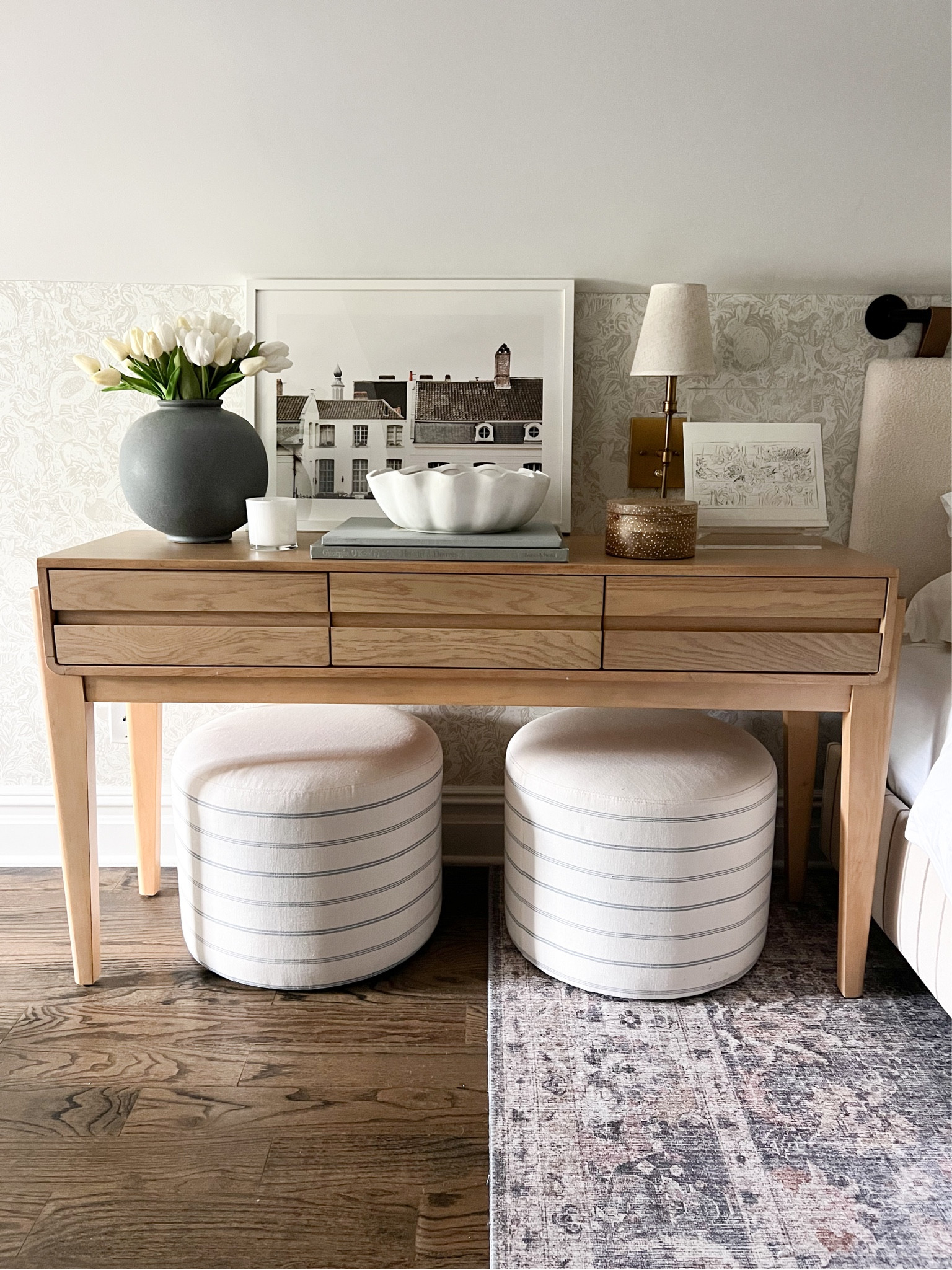 If you only have space for one bedside table, try using a console table instead. It will give the room a good balance (abs provides more storage and tables too space). This one is only $300!

#LTKhome #LTKSeasonal #LTKsalealert