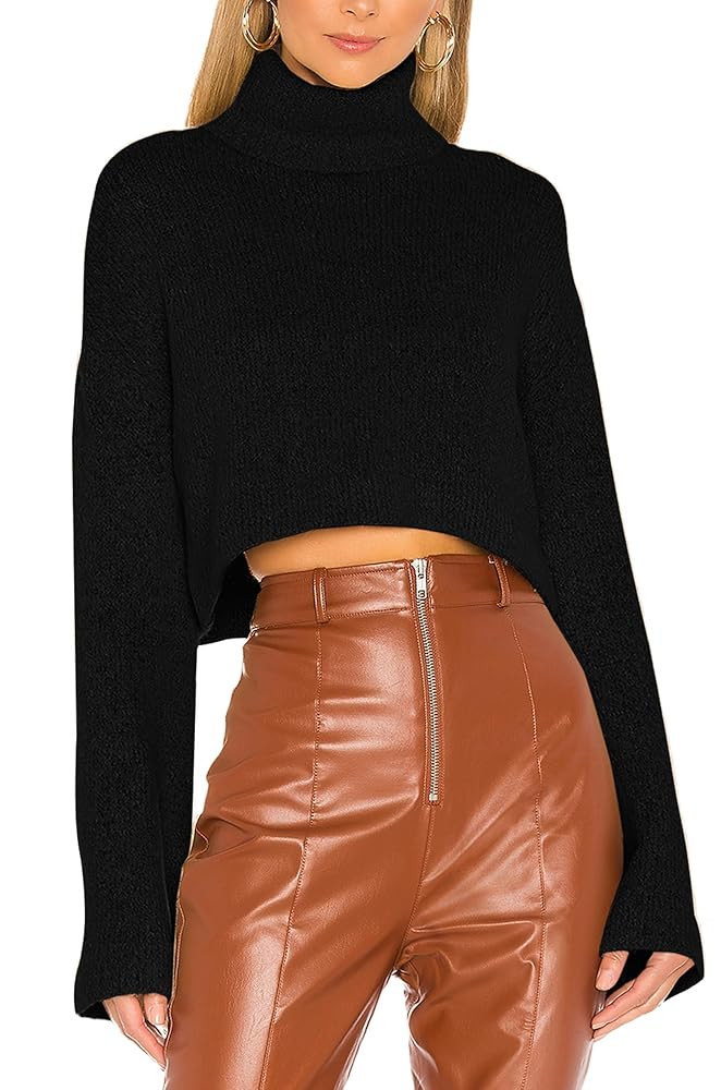 Jumppmile Women's Crop Sweater Turtleneck Long Sleeve Lightweight Fleece Cropped Pullover Sweater... | Amazon (US)