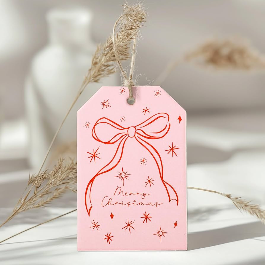 Whaline 100Pcs Christmas Paper Gift Tags Pink Red Bow Hanging Name Tag with Hemp Rope Coquette La... | Amazon (US)