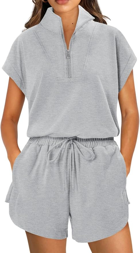 KISSMODA Two Piece Sets for Women Sweatsuit Casual Tracksuits Short Sleeve Tops and Shorts 2026 L... | Amazon (US)