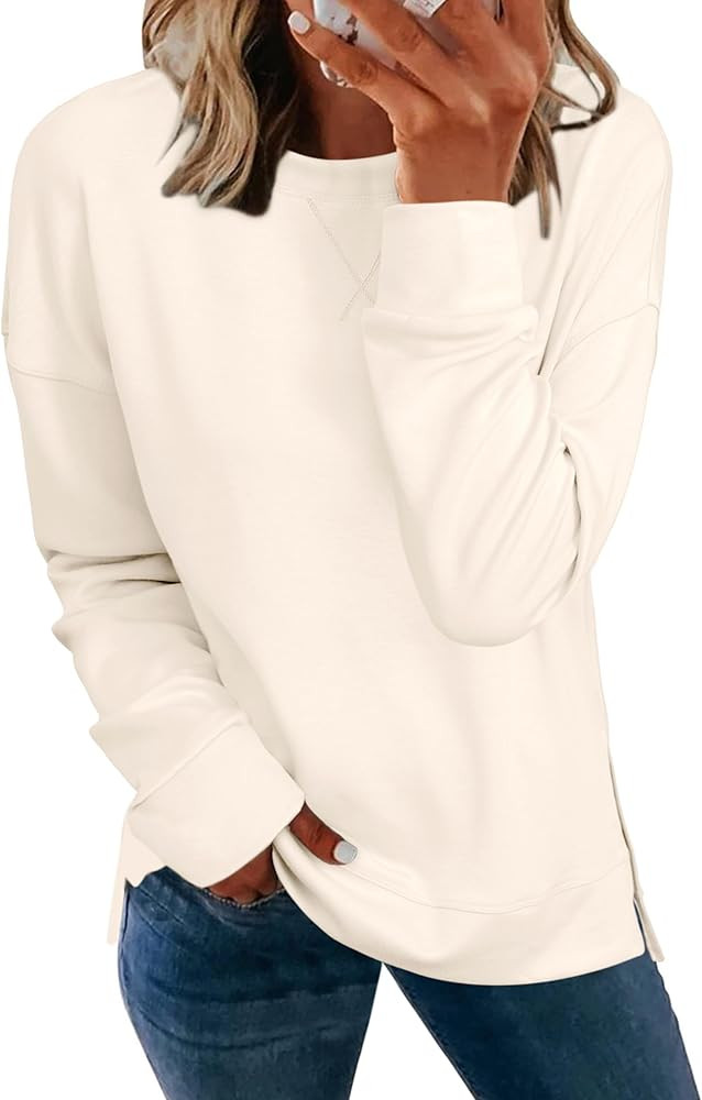 Glamaker Women's Long Sleeve Crewneck Sweatshirt Lightweight Basic Soft Loose Pullover Sweatshirt... | Amazon (US)