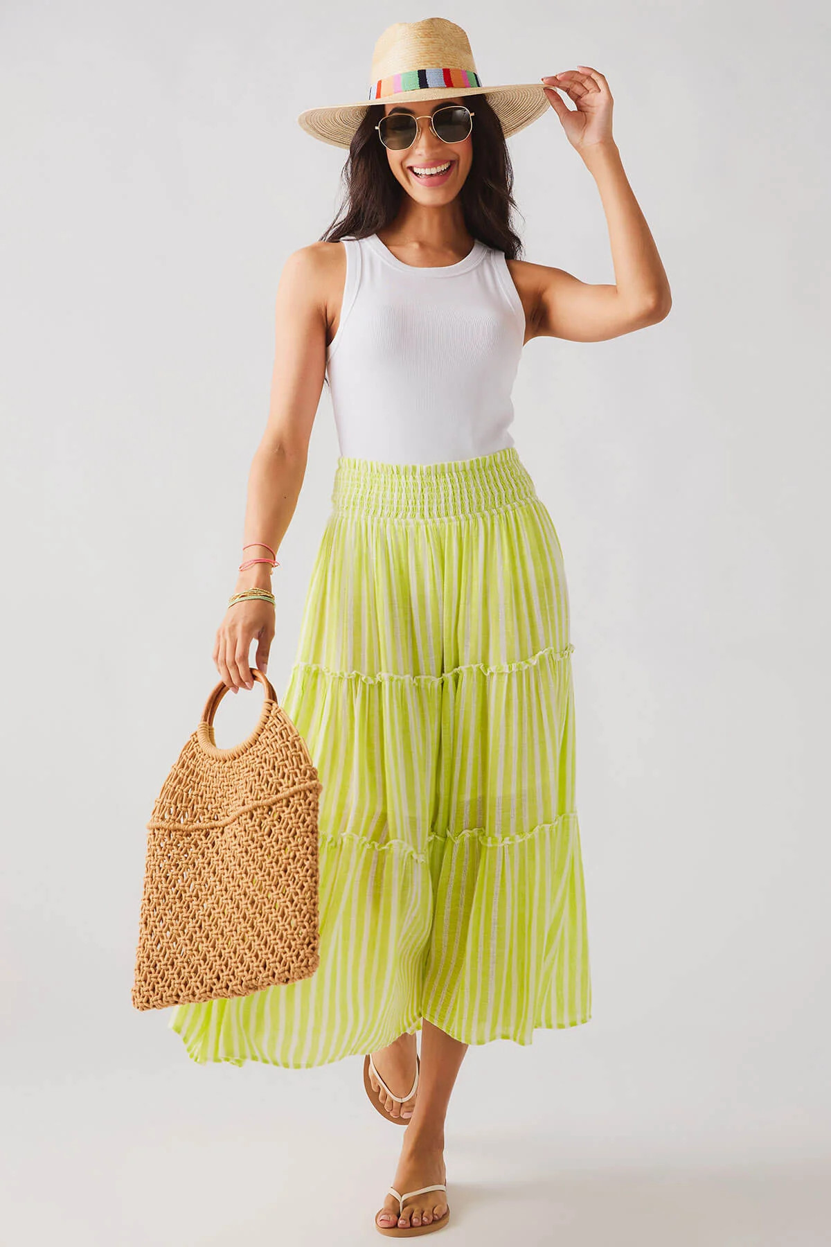 Elan Stripe Tiered Maxi Skirt | Social Threads