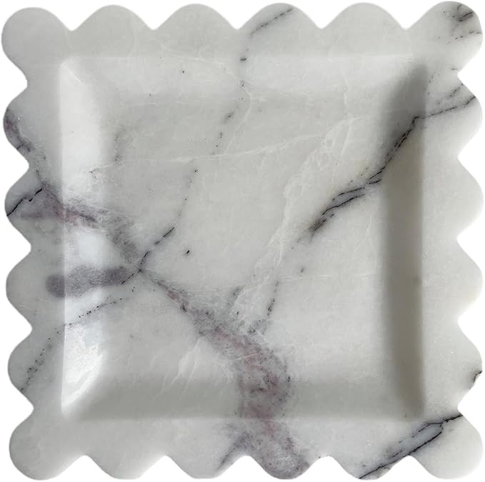 Vintage Natural Marble Tray Small Ornaments Scalloped Tray Handmade Storage Dish for Counter, Van... | Amazon (US)