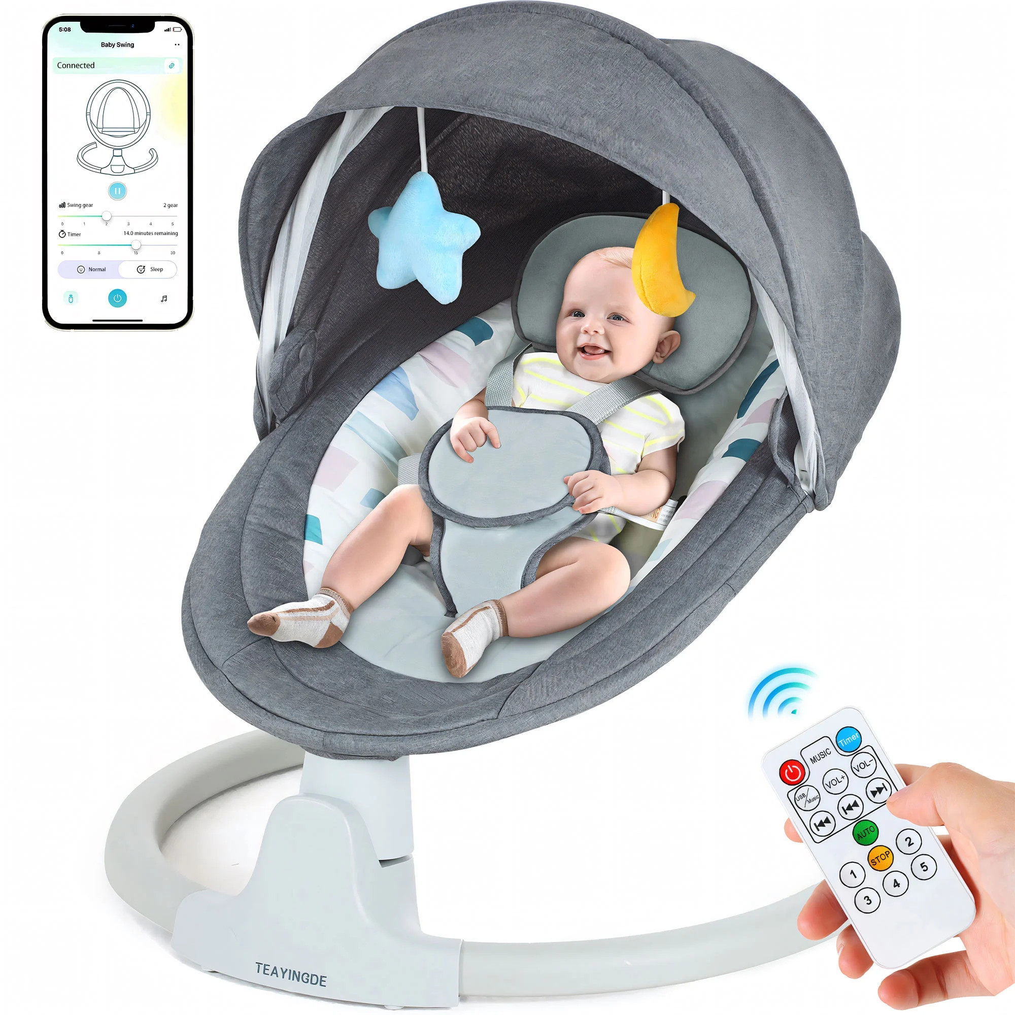 TEAYINGDE Baby Swing for Infants - APP Remote Bluetooth Control, 5 Speed Settings, 10 Lullabies, ... | Walmart (US)
