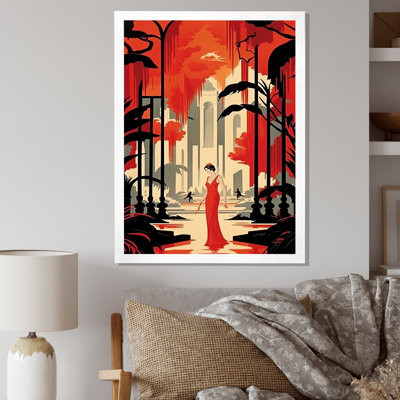 Art Deco Lady in Red Evening Dress - Print | Wayfair North America