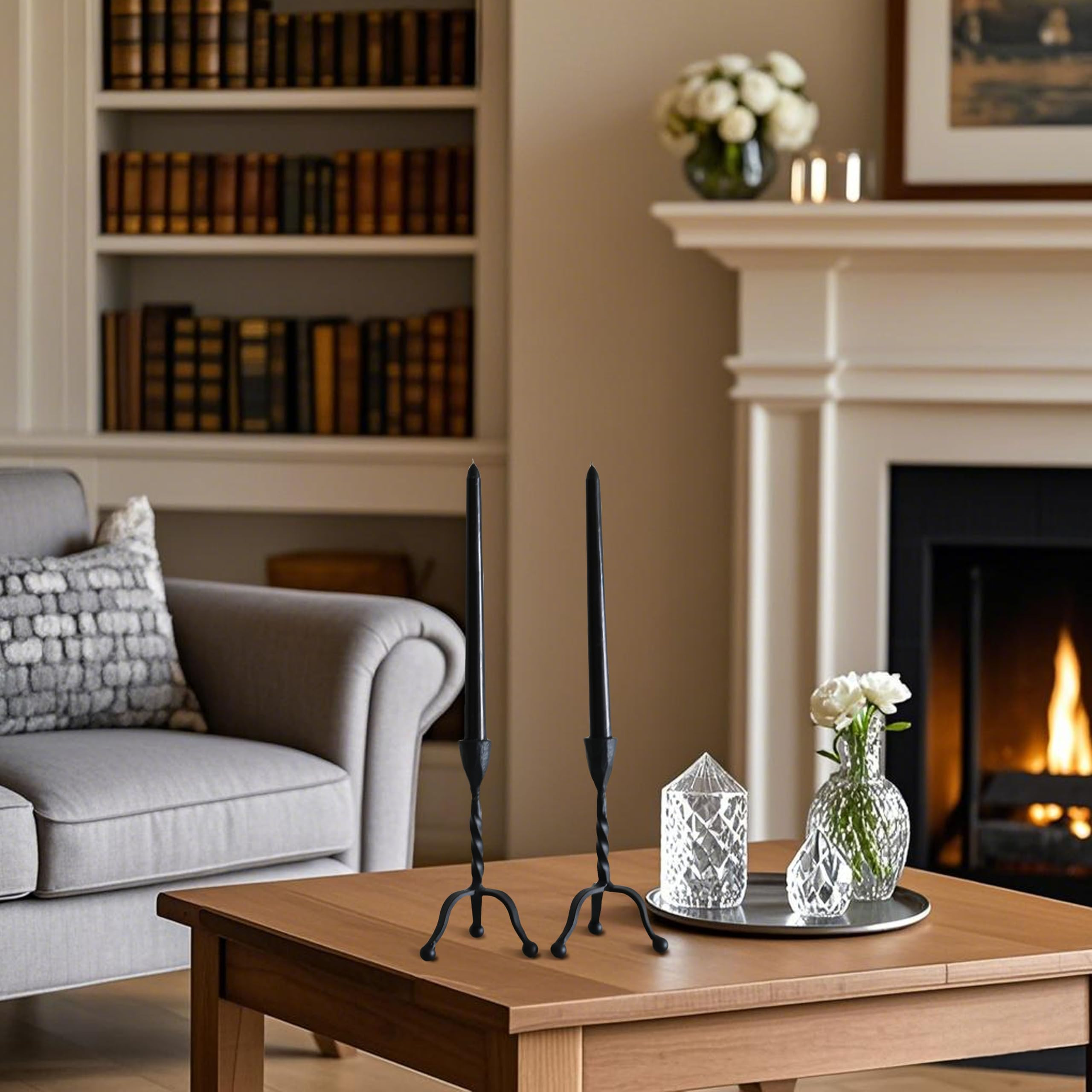 Black Candlestick Holders Set of 2 Wrought Iron Candlestick Vintage Rustic Candle Holder for Tabl... | Amazon (US)