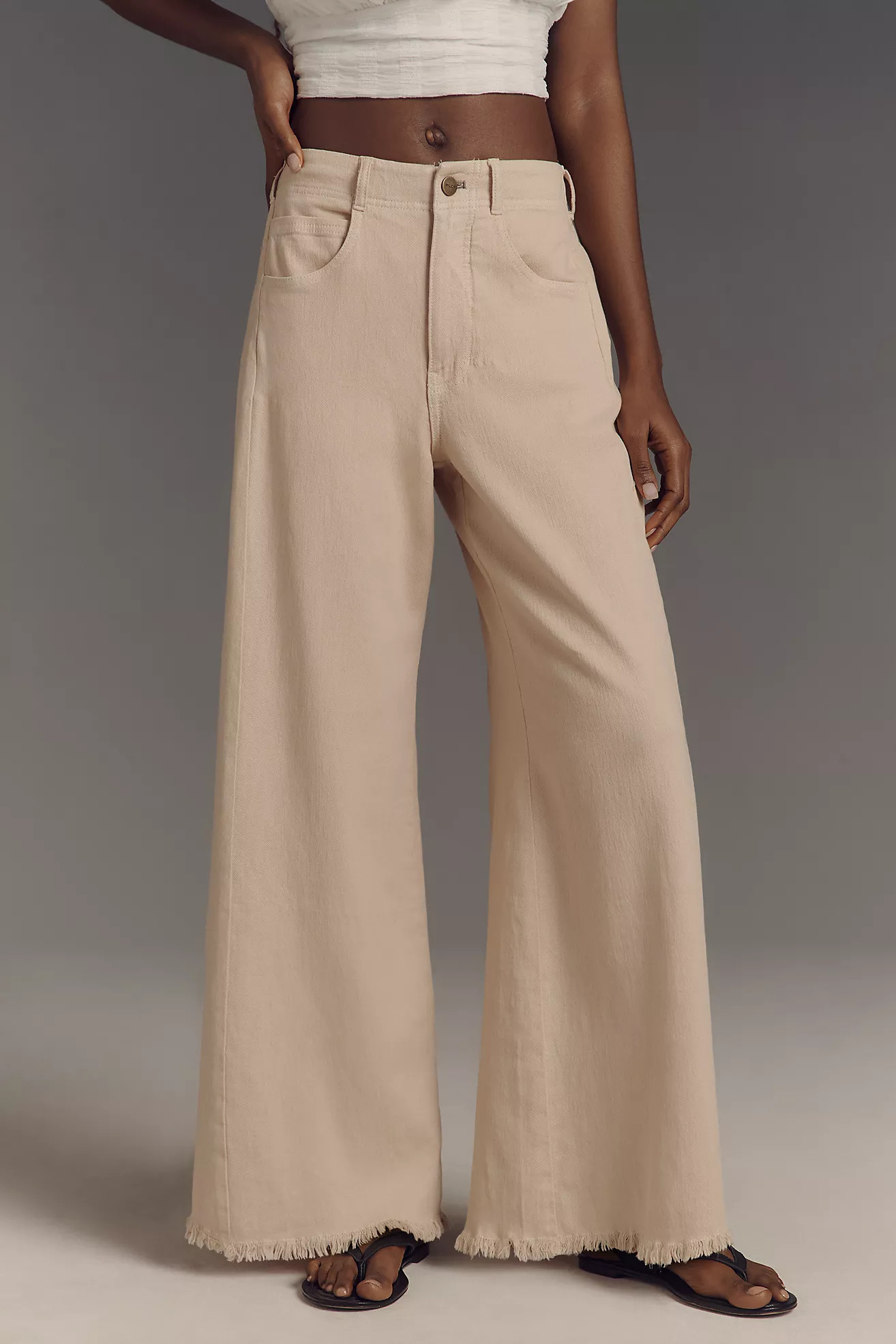 The Adi Mid-Rise Frayed Relaxed Flare Pants by Pilcro: Linen Edition | Anthropologie (US)