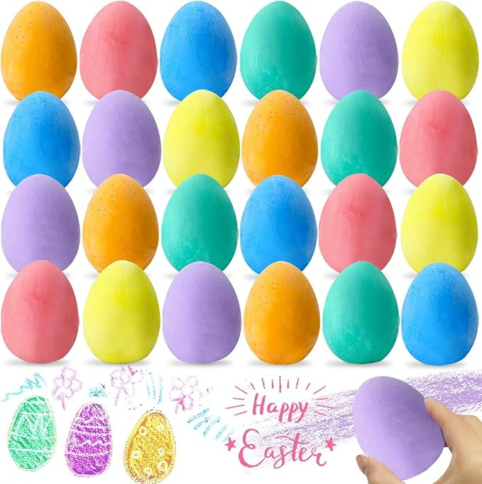 AMENON 24 Pack Easter Sidewalk Chalk Large Size 6 Colors Easter Basket Stuffers Colorful Egg Chal... | Amazon (US)