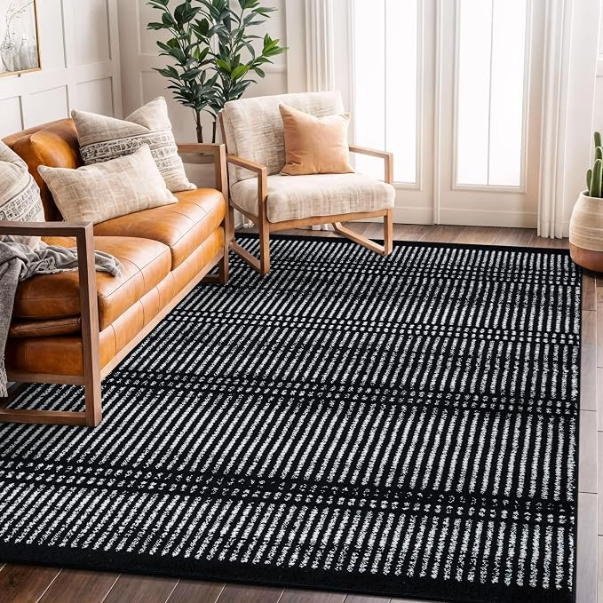 Rugshop Contemporary Stripe Lines High Traffic Living Room,Bedroom,Kitchen, Home Office Area Rug ... | Amazon (US)