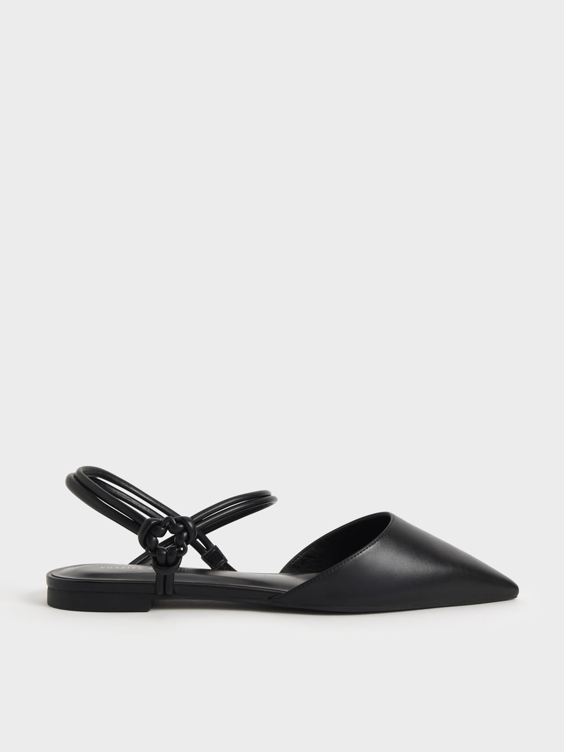 Black Knotted Ankle-Strap Ballerina Flats | CHARLES &amp; KEITH | Charles & Keith US