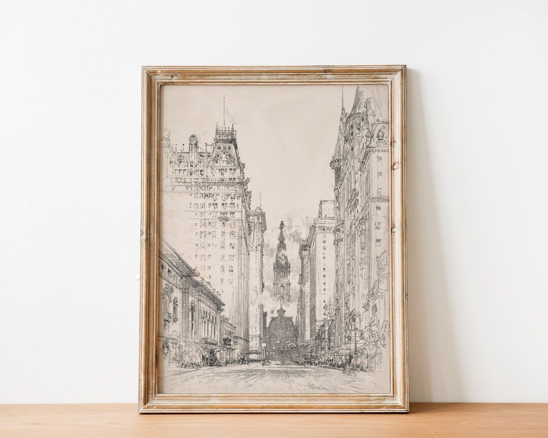 Vintage Black and White New York City Sketch Skyscraper Skyline Drawing Antique Architecture Draw... | Etsy (CAD)