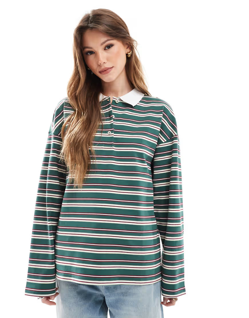 ONLY rugby polo in green stripe | ASOS (Global)