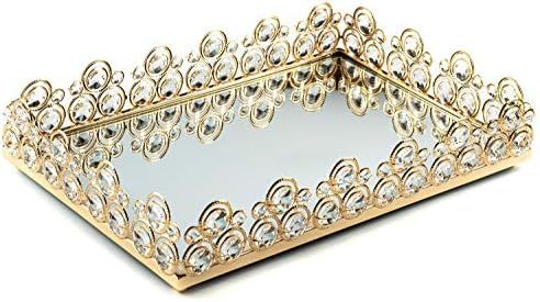 MINT LIVING X-Large Gold Crystal Mirror Tray(14.5” x 10”)- Decorative Ornate Rectangle Coffee... | Amazon (US)
