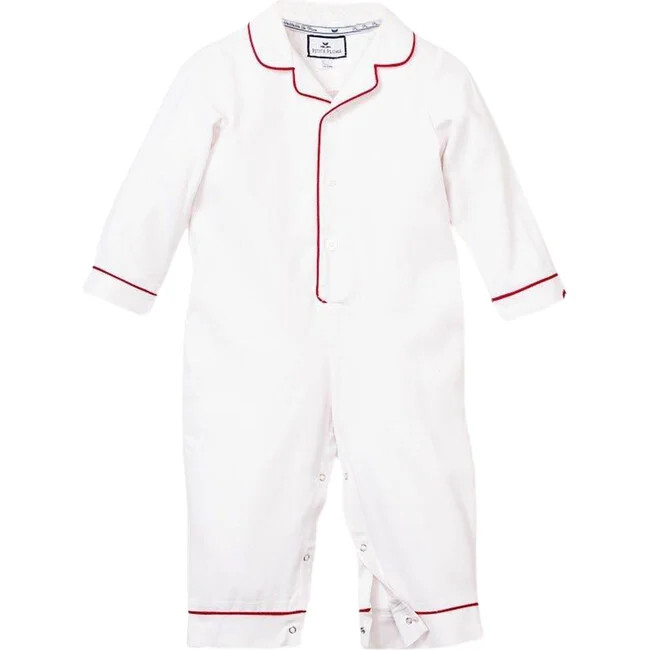 White Romper with Red Piping | Maisonette