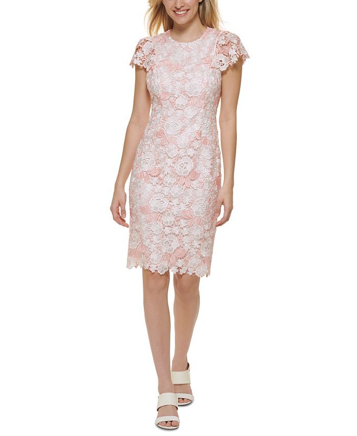 Calvin Klein Lace Flutter-Sleeve Sheath Dress & Reviews - Dresses - Women - Macy's | Macys (US)