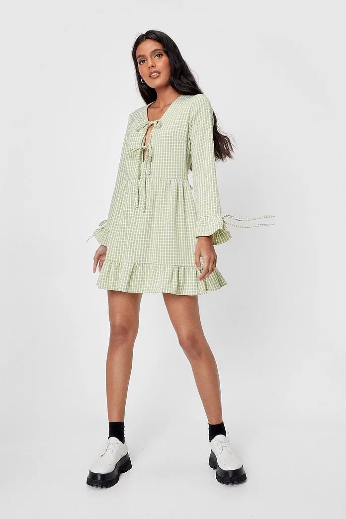 Baby You Can Drive Tie Car Tiered Mini Dress | Nasty Gal Canada