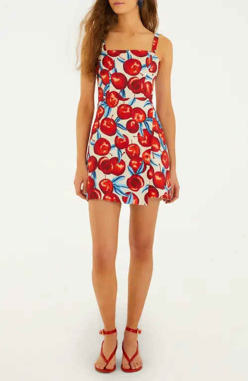 FARM Rio Cherry Blossom Linen Minidress in Cherry/Cream at Nordstrom, Size Large | Nordstrom