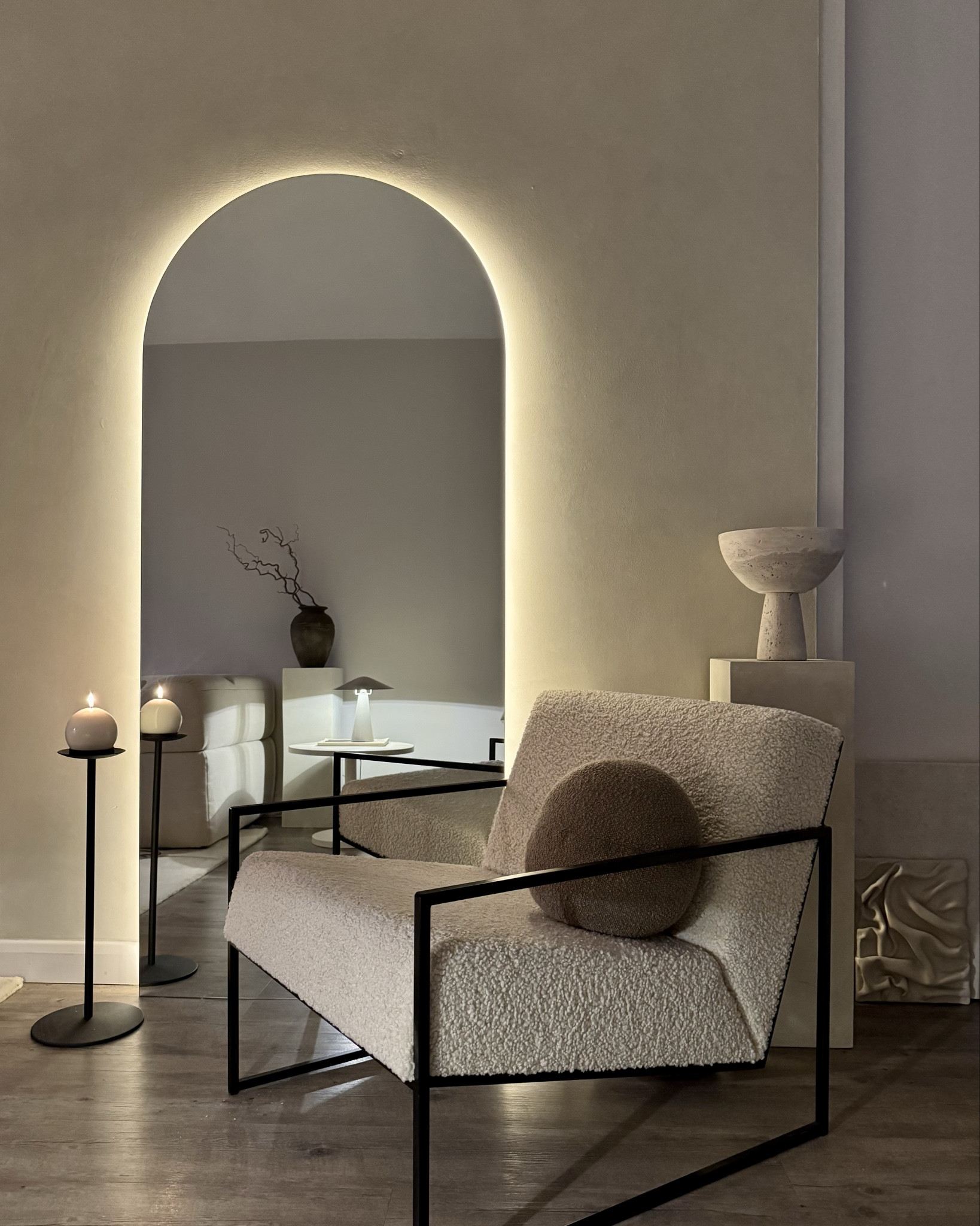 Minimalism 

William Wood frameless Edge frameless arch mirror - code HOH for 20% discount ✨
ByCrea Kent armchair ✨
Neutral decor, neutral home 

#LTKhome #LTKeurope #LTKuk