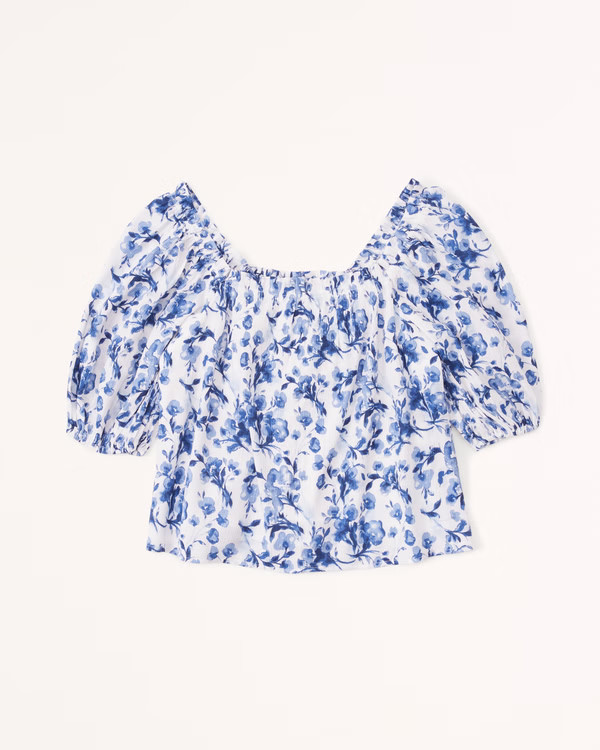 Crinkle Textured Puff Sleeve Top | Abercrombie & Fitch (US)