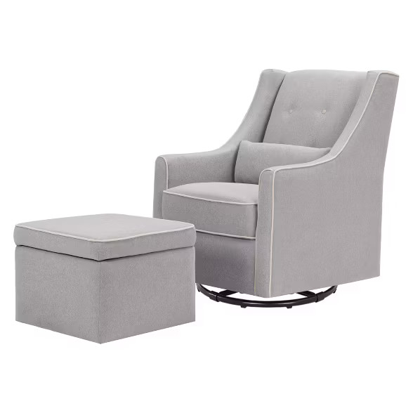 DaVinci Owen Glider and Storage Ottoman - Gray with Cream Piping | Target
