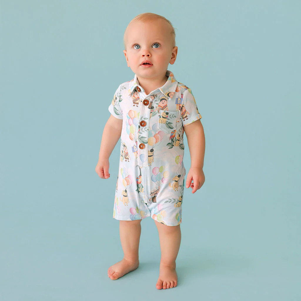 Pixar Blue Relaxed Disney Pixar’s Up Collared Henley Shortall | Posh Peanut® | Posh Peanut