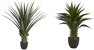 Nearly Natural 4' Spiked Agave Plant, Green & 28” Agave Artificial Plant, Green | Amazon (US)