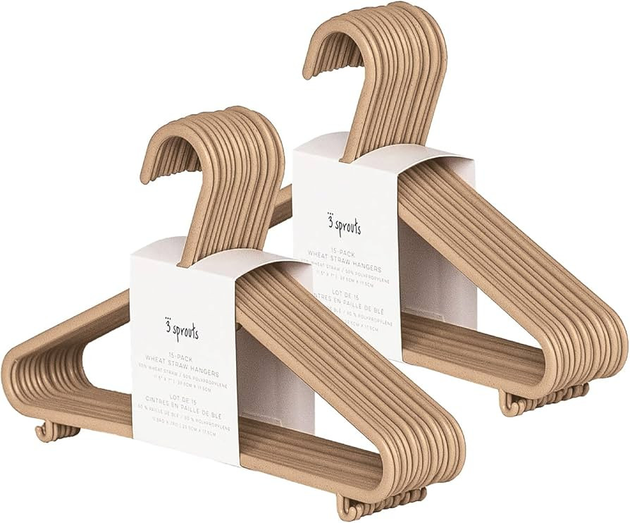 3 Sprouts Sustainable Wheat Straw Plastic Toddler & Kids Hangers – Pack of 30 Infant Baby Cloth... | Amazon (US)
