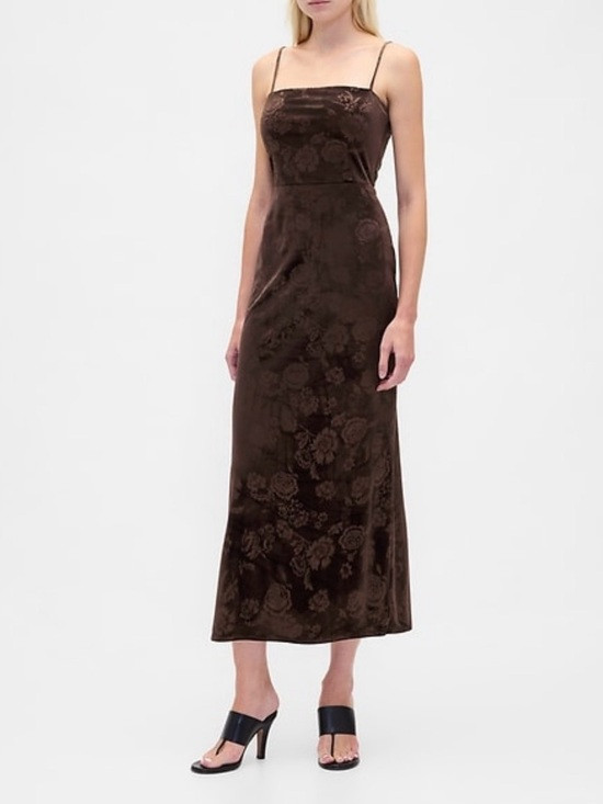 GAP Velvet Brown Floral Jacquard Slip Dress - Classic Spaghetti Strap | Poshmark