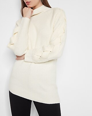 Cable Knit Sleeve Asymmetrical Tunic Sweater | Express