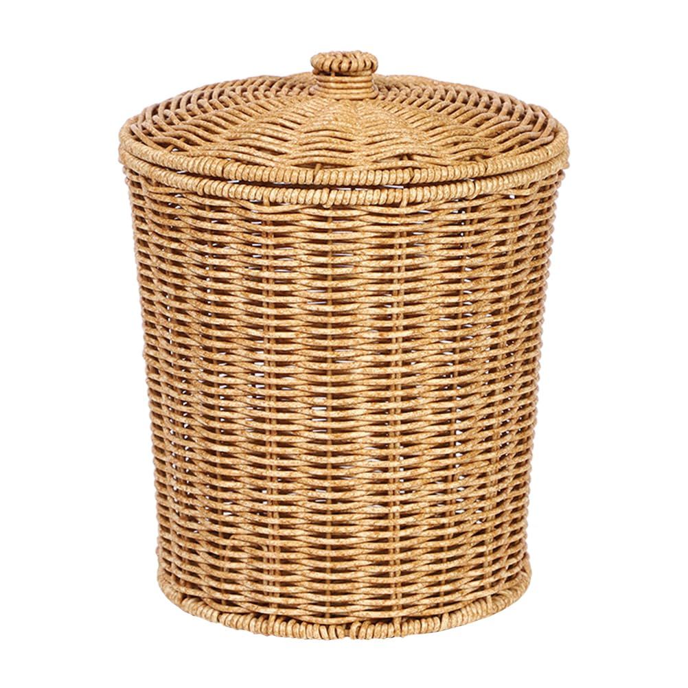 Woven Basket Trash Can Storage: Wastebasket Garbage Bin with Lid Rubbish Paper Storage Container ... | Amazon (US)