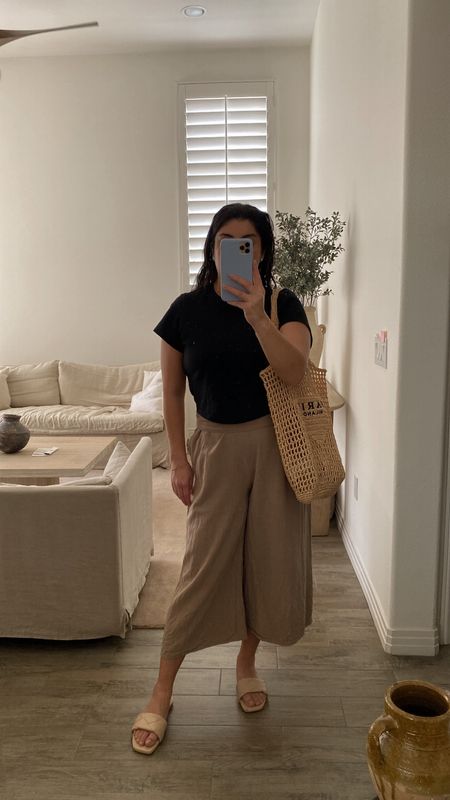 neutral outfits for spring / summer 🤎👡🖤 wearing “light brown” in the pants, my FAVORITE affordable linen pants, comes in so many colors too! 

#LTKMidsize #LTKStyleTip #LTKItBag