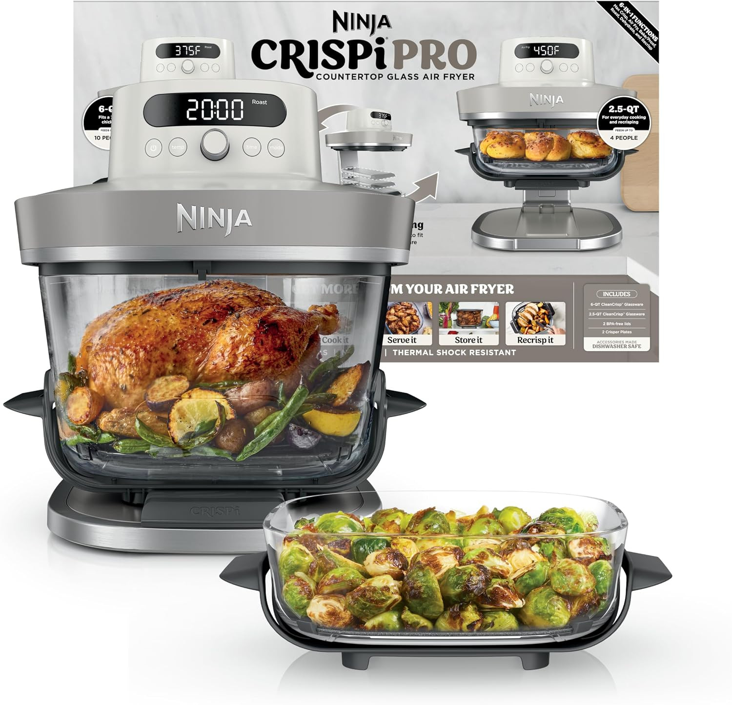 Ninja Crispi Pro Glass Air Fryer, 6-in-1, Bone, AS101LG | Amazon (US)