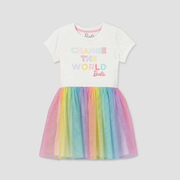 Girls' Barbie 'Change The World' A-Line Dress - Off-White | Target